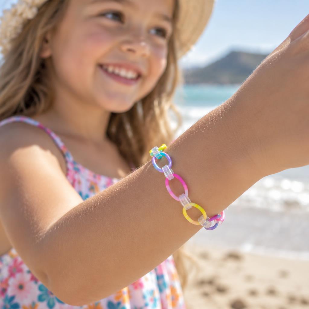 A child wearing a Loopsy loop-chain bracelet